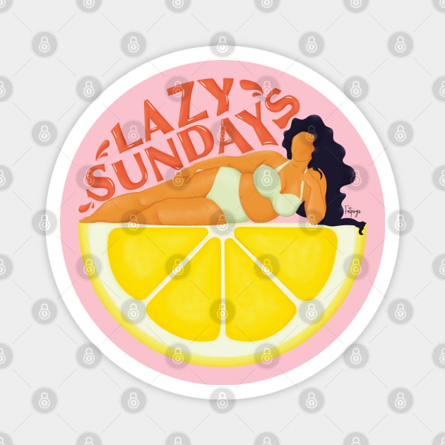 Lazy Sundays Magnet by Fatpings Studio